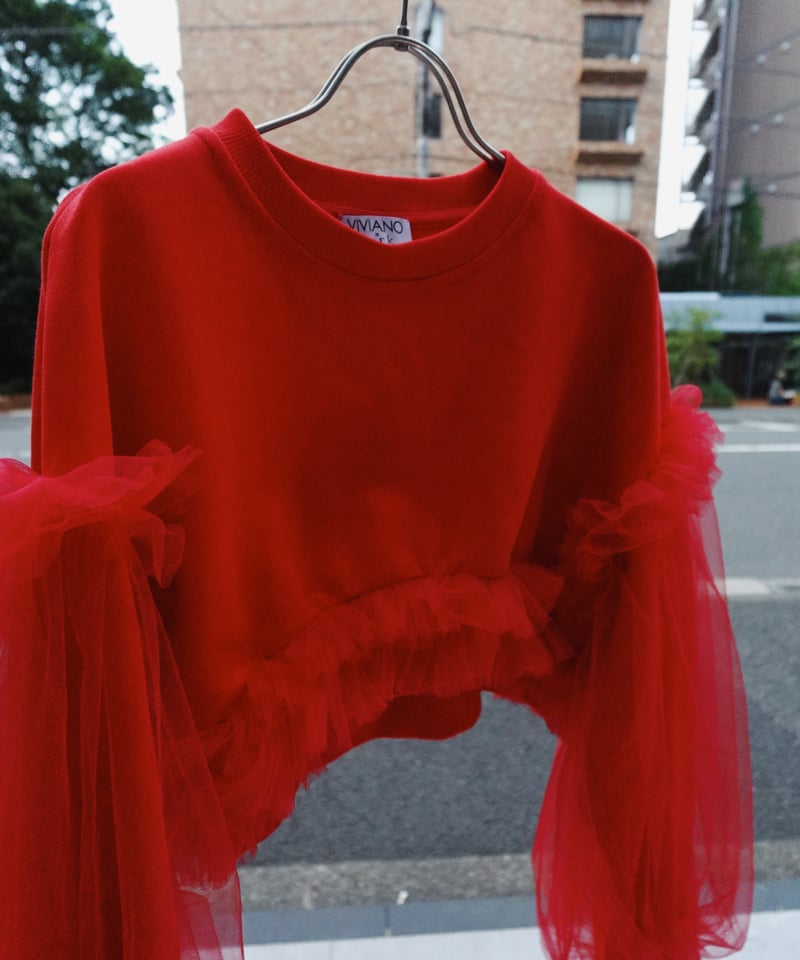 VIVIANO × JURK / Cropped Tulle Sweatshirt(red)