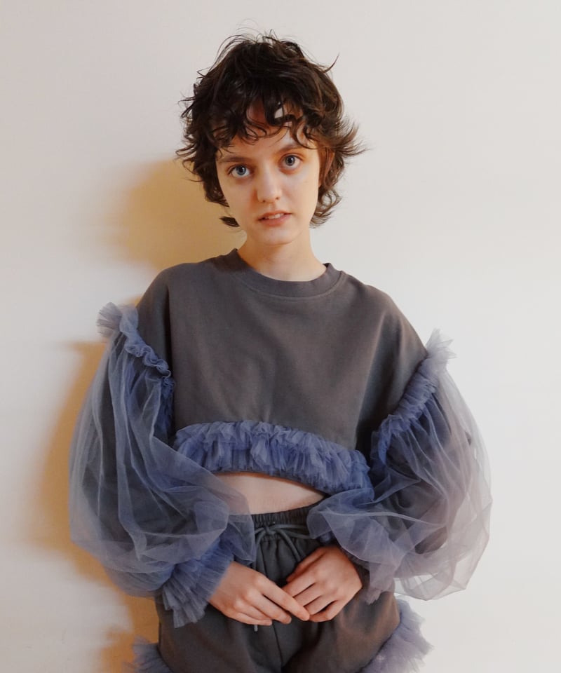 新品 VIVIANO Cropped Tulle Sweatshirt gray VIVIANO × JURK / Cropped Tulle Sweatshirt(gray)