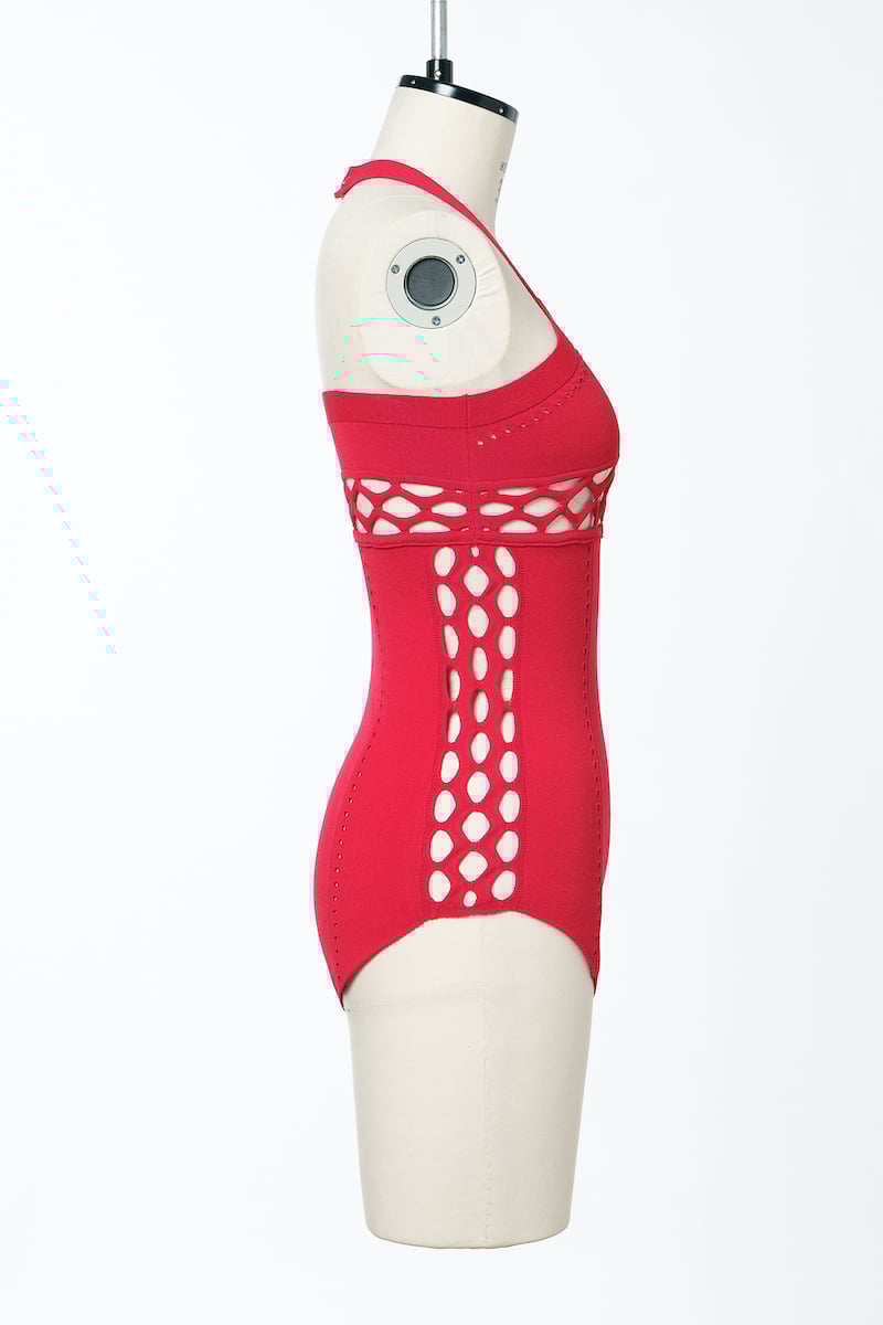 fetico mesh knit halter neck bodysuit