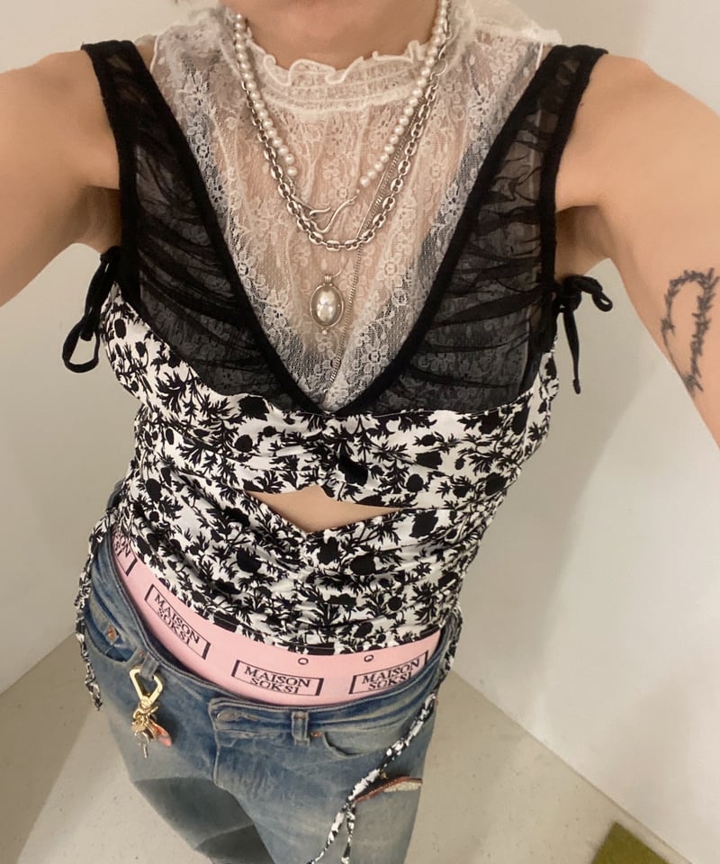 FETICO / FLOWER PRINT GATHERED TOP | JURK TOKYO FETICO / FLOWER PRINT GATHERED TOP | JURK TOKYO