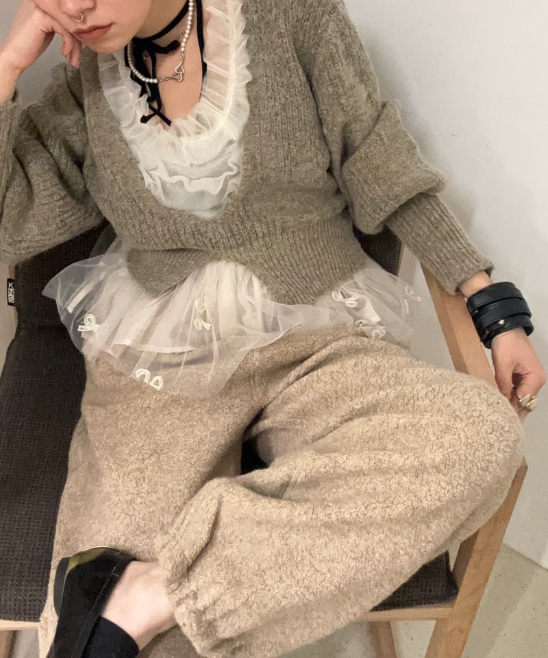 little $uzie / Baby Alpaca Mix Deep V Neck PO |