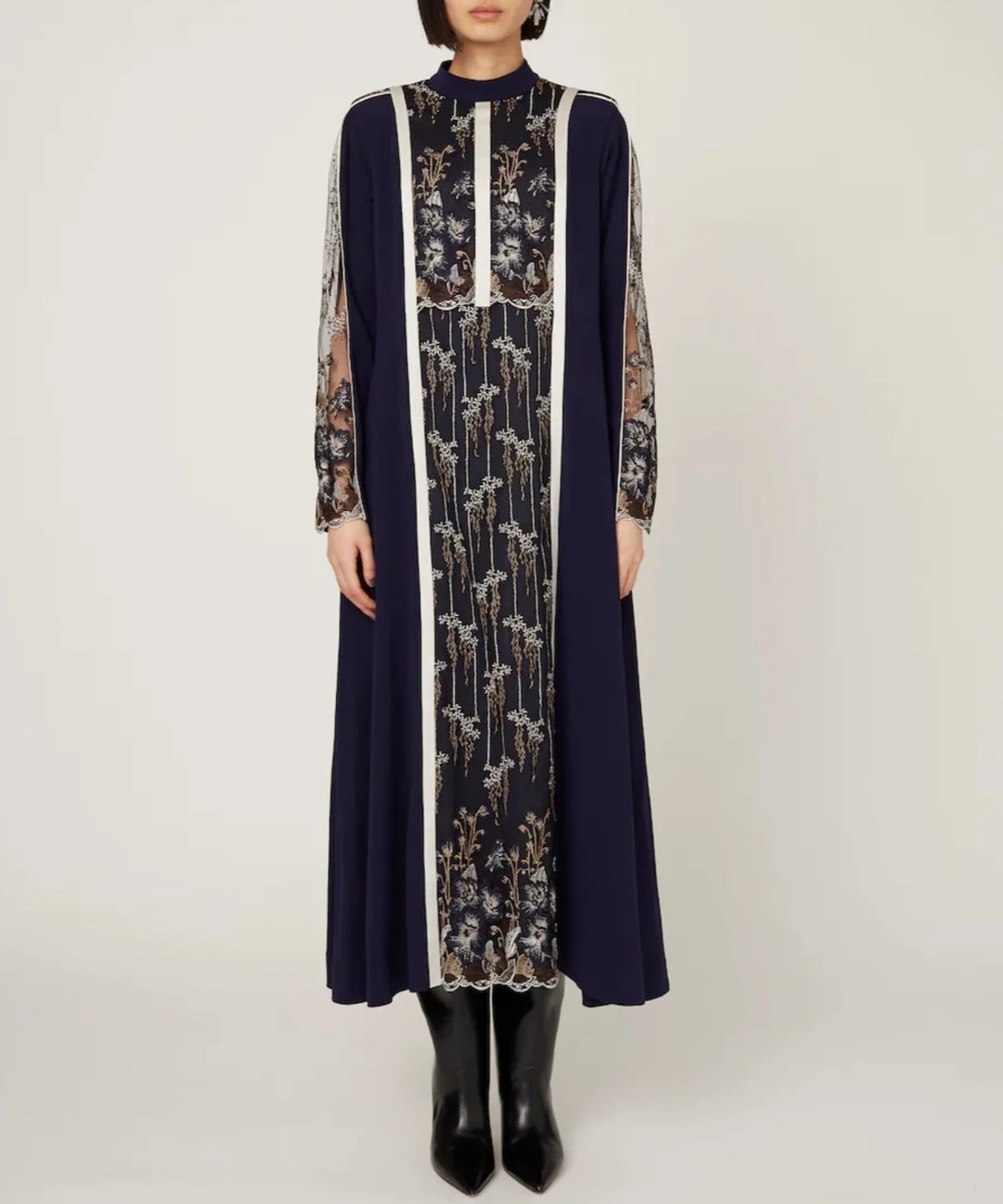 murral ミューラル｜Framed flower dress Framed flower lace dress (Navy)