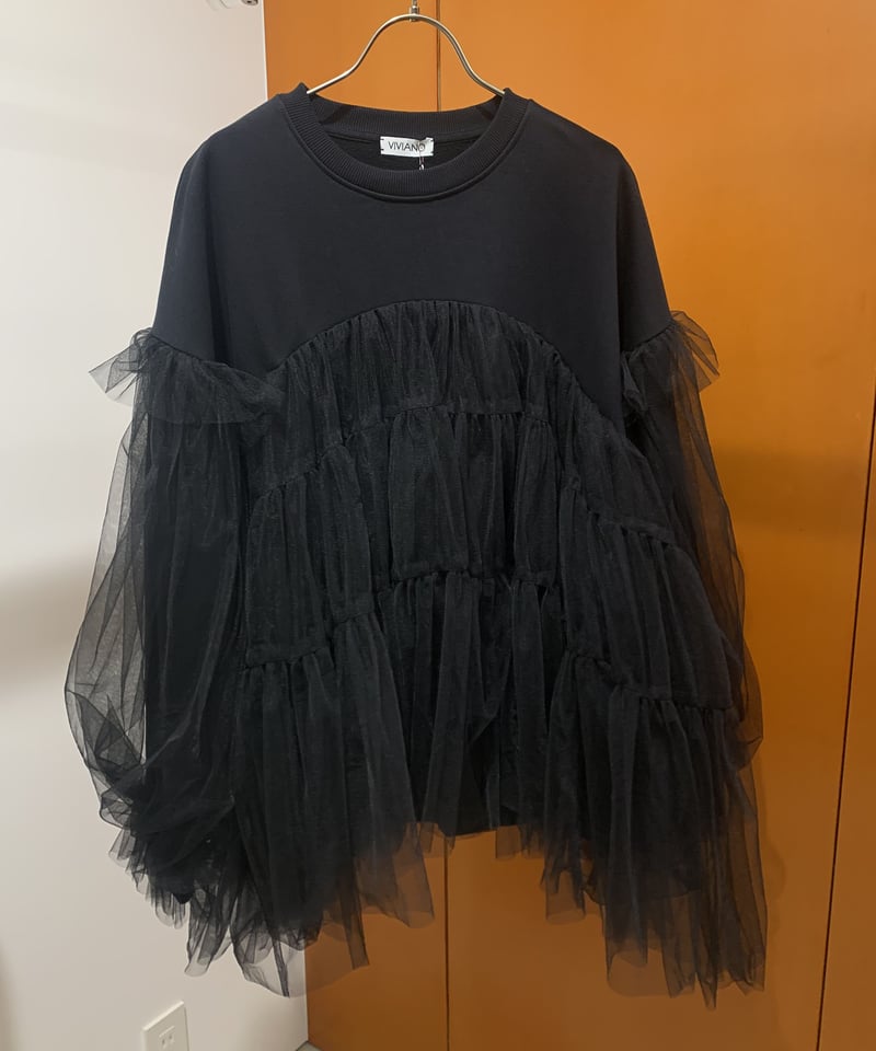 VIVIANO / Ruffle Trimmed Tulle sweat shirt | ju...