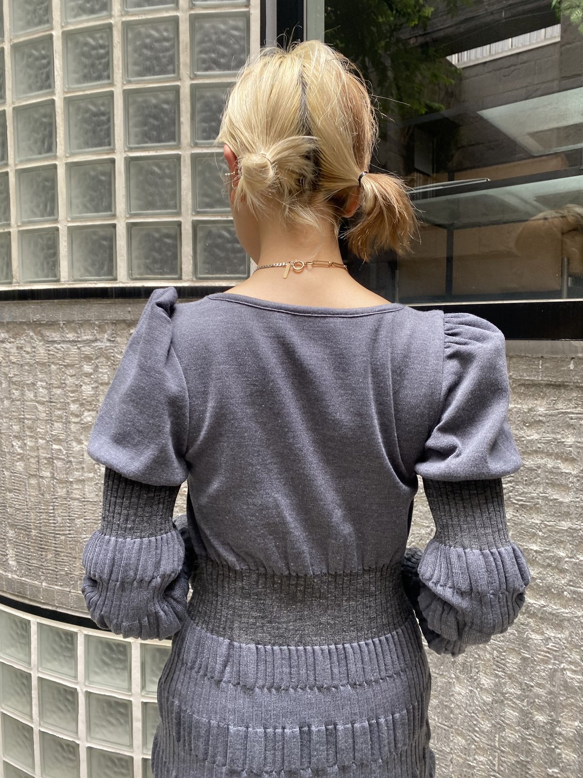 FETICO / stripe rib knit dress グレー