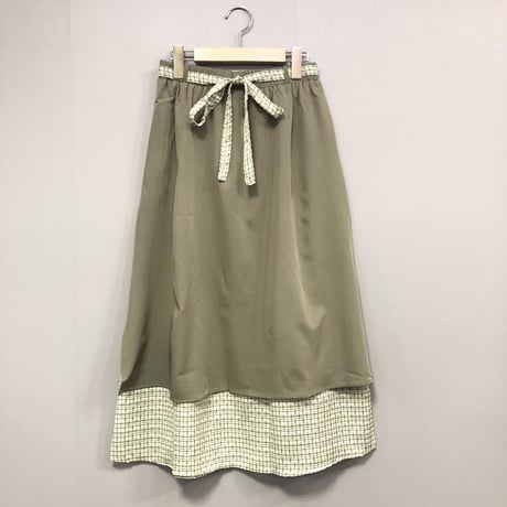 【Lucy's】異素材レイヤードロングスカート　カーキ