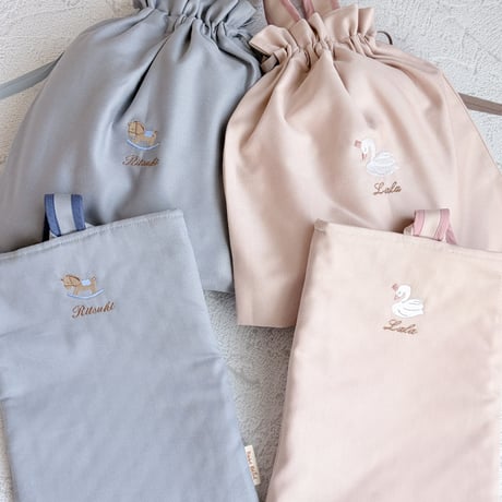 【名入れシューズバッグ】かわいいモチーフとお名前刺繍入り　上履き入れ　上靴入れ　シューズケース　シューズ入れ  日本製　made in Japan