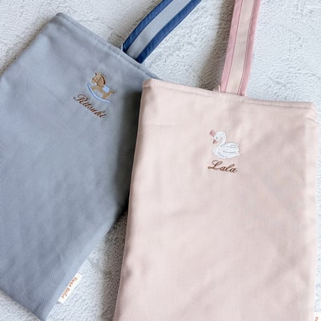 【名入れシューズバッグ】かわいいモチーフとお名前刺繍入り　上履き入れ　上靴入れ　シューズケース　シューズ入れ  日本製　made in Japan