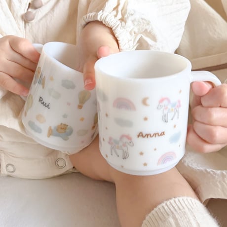 【名入れプラスチック製マグカップ】パンダ　わんちゃん　マーメイド　花柄　レモン　スワン　ひこうきくま　キッチン　ユニコーン　日本製　made in Japan