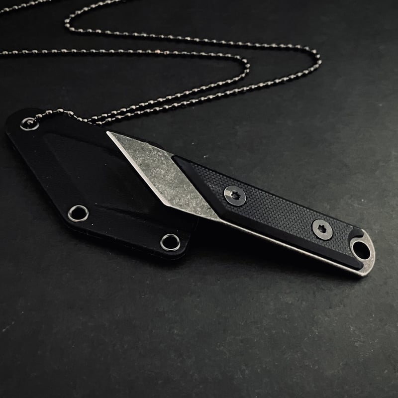 WKインターアクト　ブラシナイフ　サイン入り　レア　オブジェ　インテリア　額装 ナイフ #089 ミニナイフ [ブラック] ボールチェーン付き シース