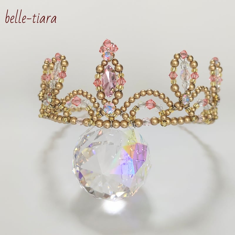 ☆ゴールド ピンク系ティアラ☆クラウンタイプ | belletiarass store