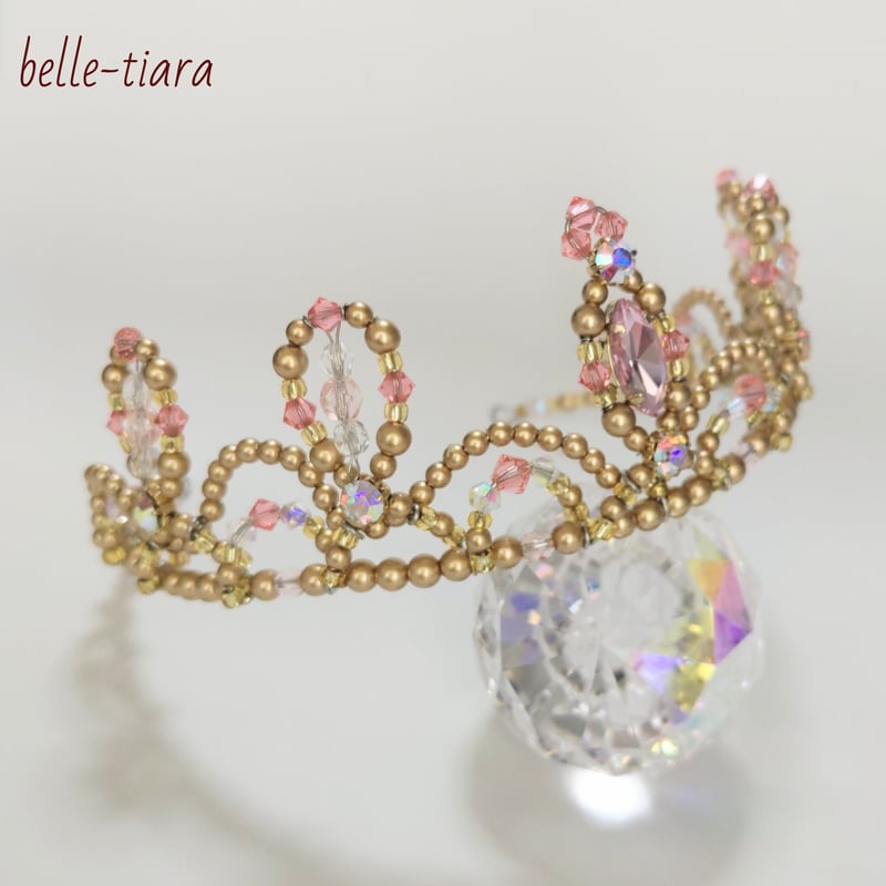☆ゴールド ピンク系ティアラ☆クラウンタイプ | belletiarass store