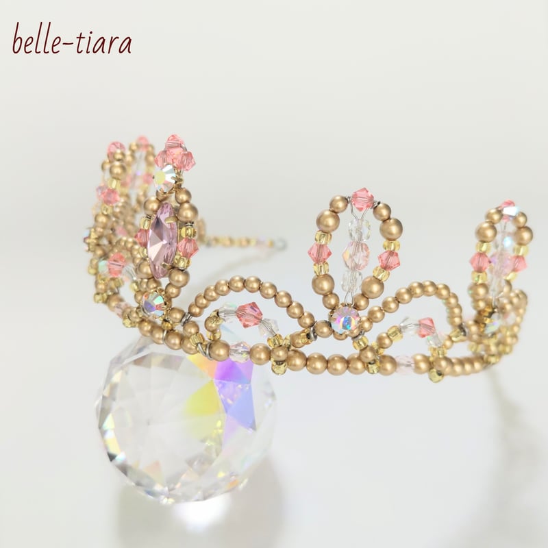 ☆ゴールド ピンク系ティアラ☆クラウンタイプ | belletiarass store