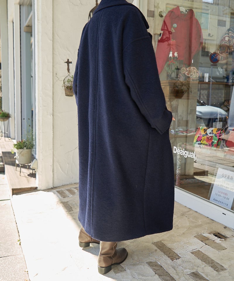 パシオーネ ビックカラーロングコート 紺 246424-38-85 | take2