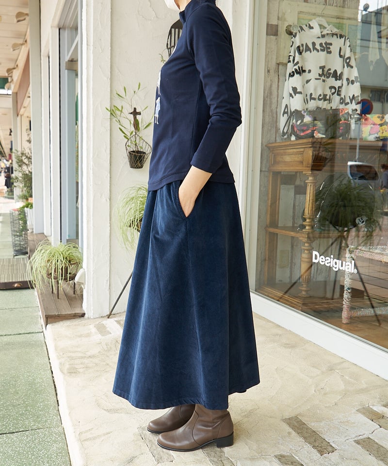 スカート Eleanor ette Navy アノア(トレバラッピ) コーデュロイスカート イタリア製 26827840 | take2