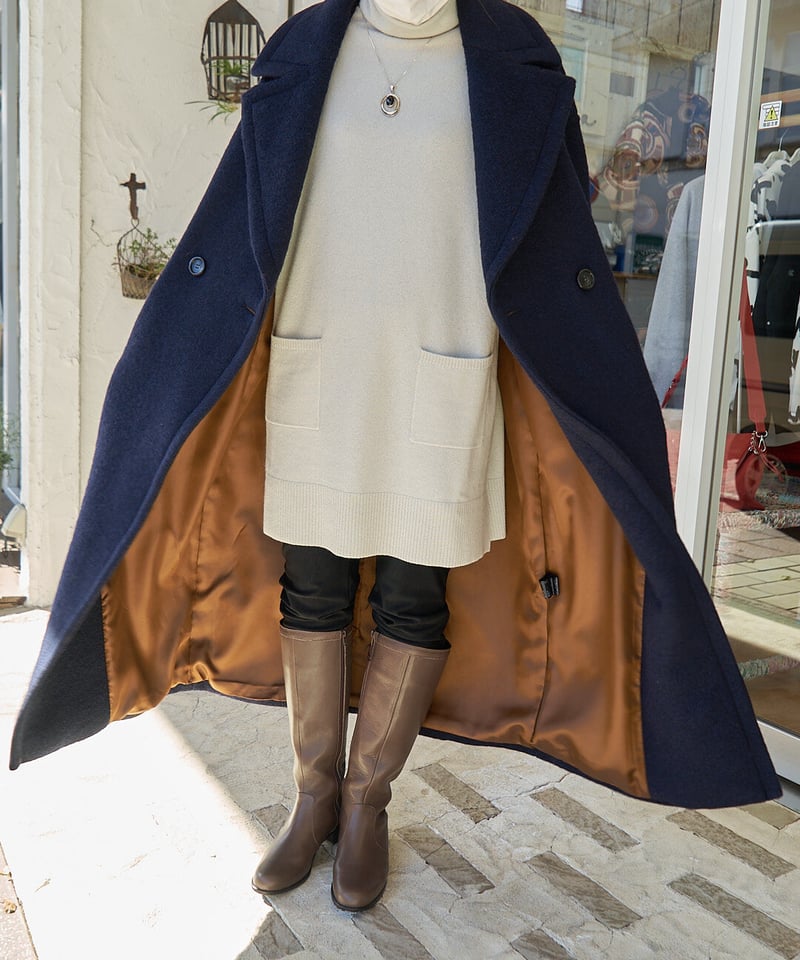 新品定価5万アンタイトルビックカラー ロングコート紺色L(3)サイズ 新品定価5万アンタイトルビックカラー ロングコート紺色L(3)サイズ