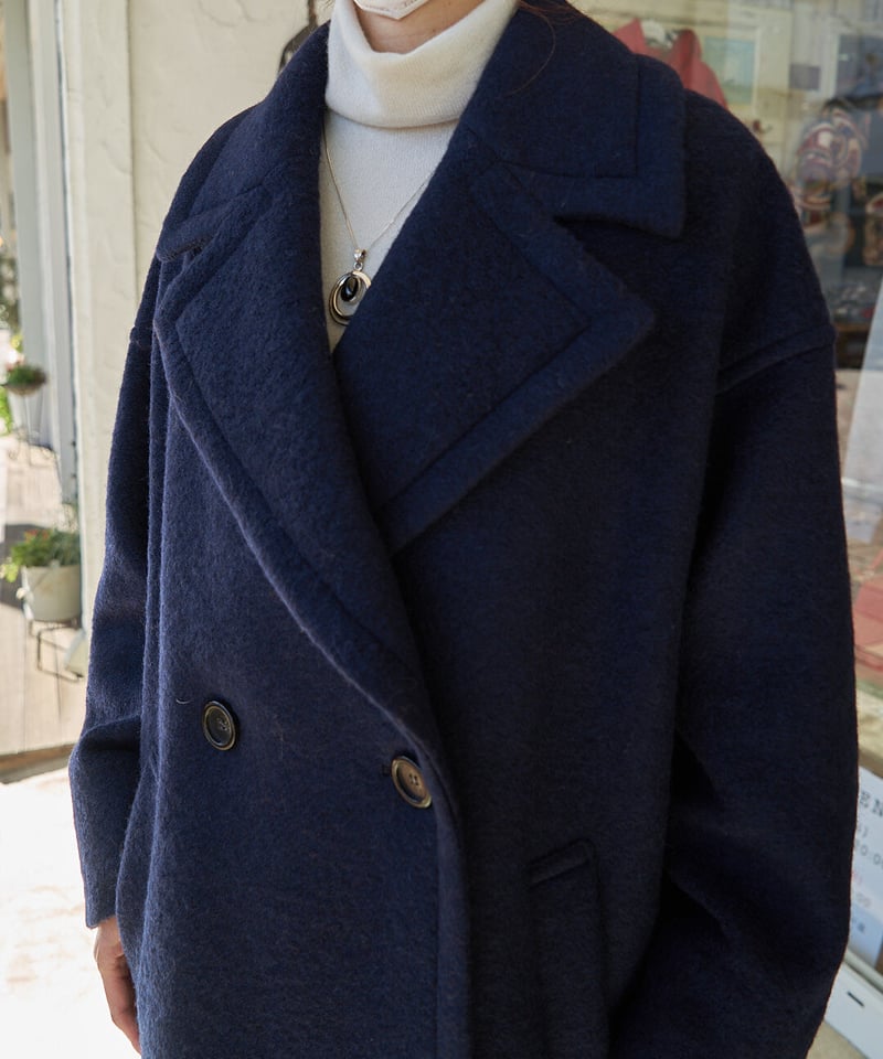 新品定価5万アンタイトルビックカラー ロングコート紺色L(3)サイズ パシオーネ ビックカラーロングコート 紺 246424-38-85 | take2