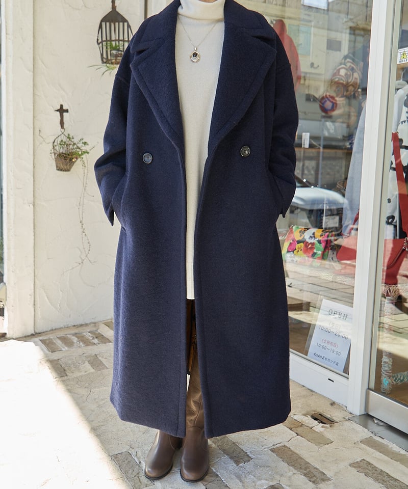 パシオーネ ビックカラーロングコート 紺 246424-38-85 | take2