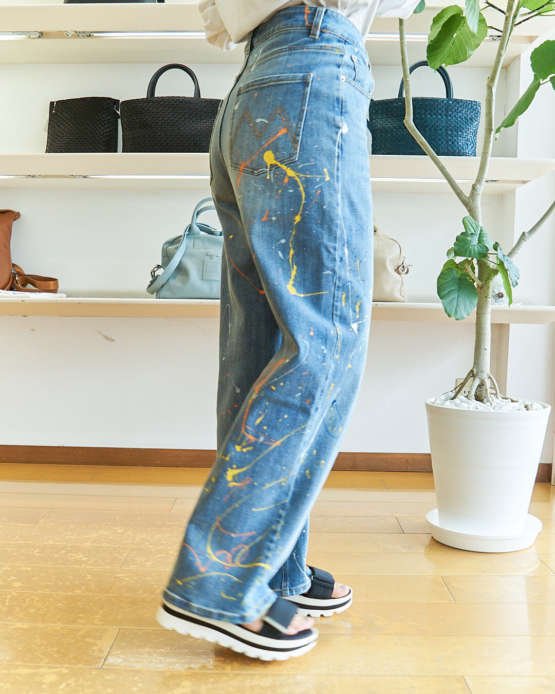MICALLE MICALLE ペイントストレッチスキニーデニムブルー(タグ MICALLE MICALLE ペイントストレッチスキニーデニムブルー(タグ