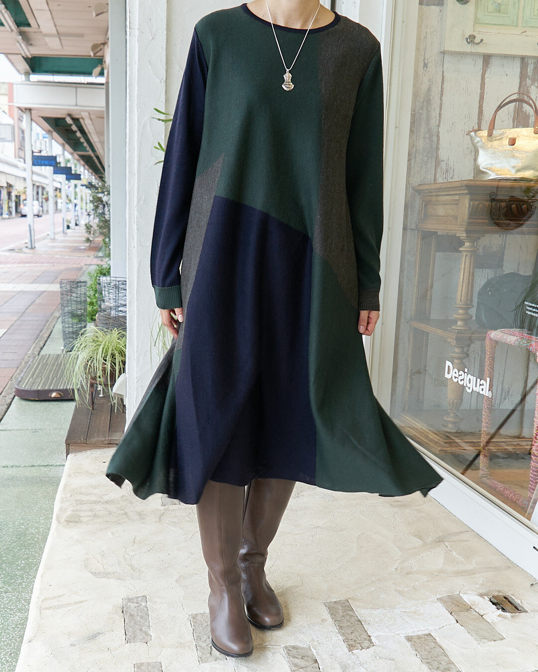 サロン水牛革+ニットロングブーツ サロン水牛革+ニットロングブーツ