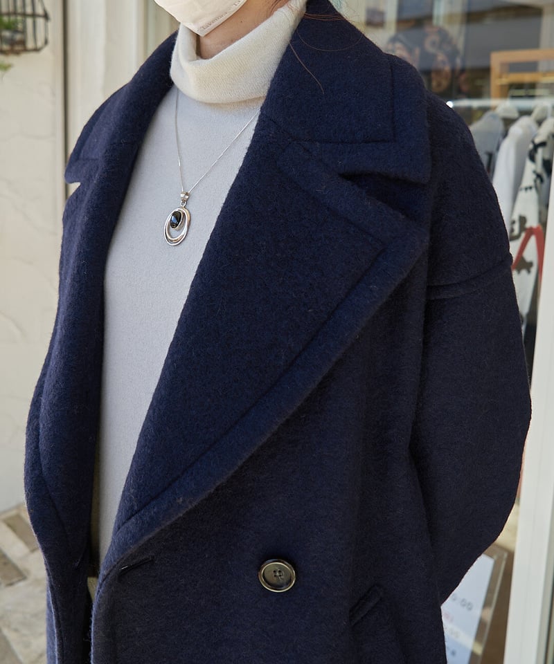 新品定価5万アンタイトルビックカラー ロングコート紺色L(3)サイズ 新品定価5万アンタイトルビックカラー ロングコート紺色L(3)サイズ