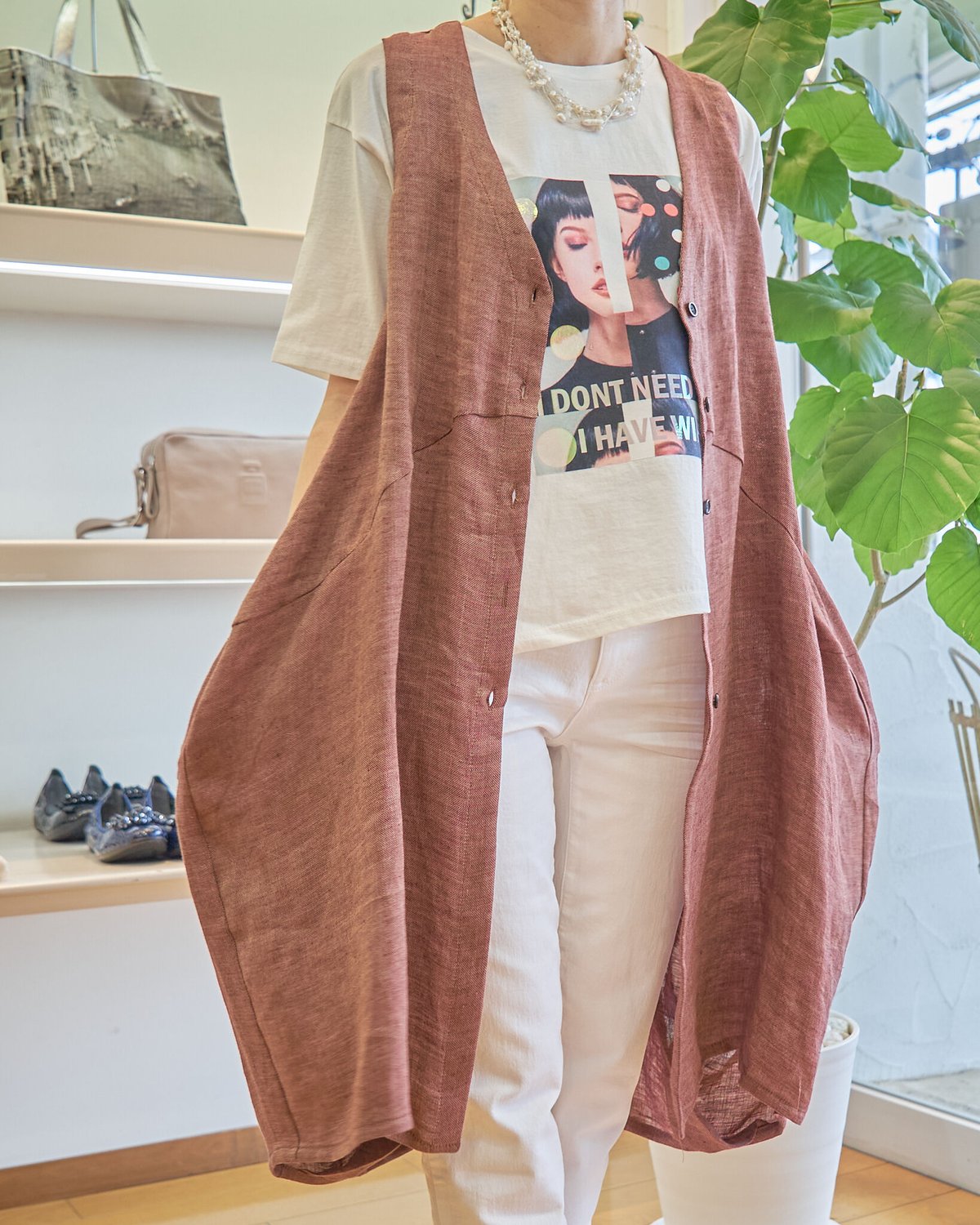 フィーノ・ライズ リネン100% ロングベスト 4422071 | take2 