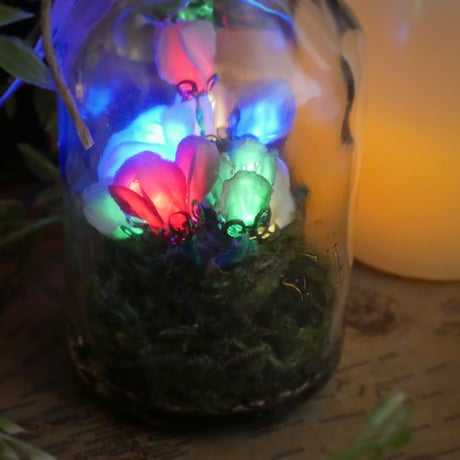 妖精の森の花灯り　小瓶のインテリア　太陽光（ソーラー）LEDライト