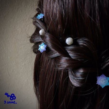2色＊不思議な泉の溶けない雪の華　Uピン（ヘアピアス）7点セット