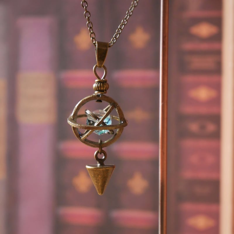 3色＊はじまりの水の天球儀ペンデュラム ネックレス（チェーン/牛革紐