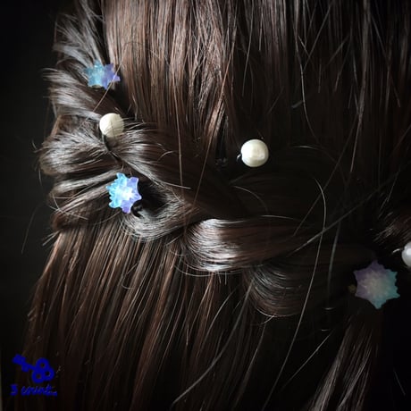 2色＊不思議な泉の溶けない雪の華　Uピン（ヘアピアス）7点セット