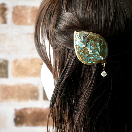3色＊木漏れ日を受けたLuce（ルーチェ）の葉　ヘアクリップ