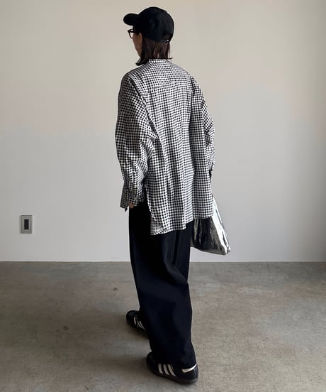 stand collar boyish shirt〈check〉