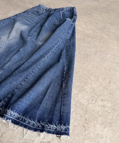 denim long flared skirt