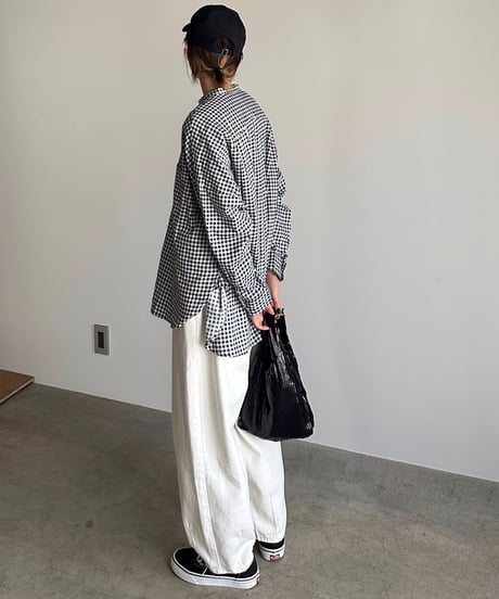 stand collar boyish shirt〈check〉