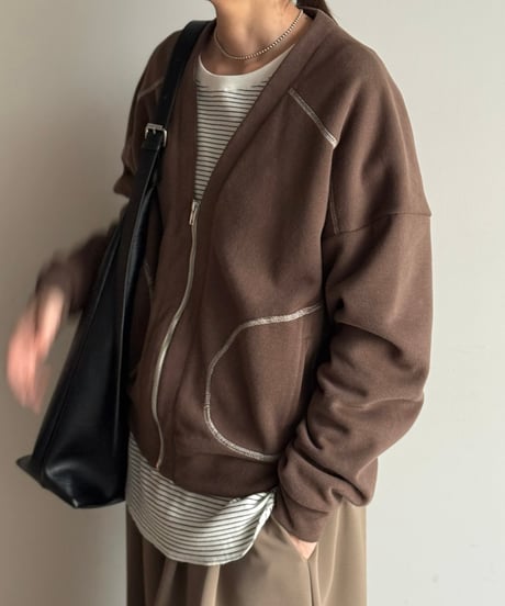 color stitch zip cardigan