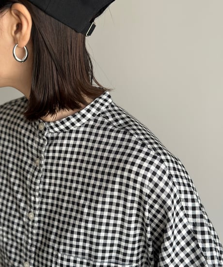stand collar boyish shirt〈check〉