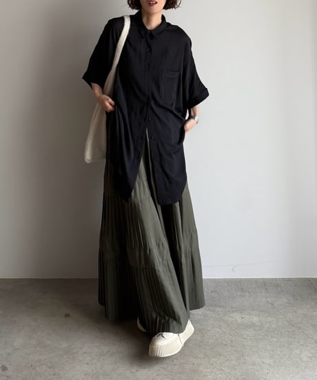 tuck pleats flare skirt