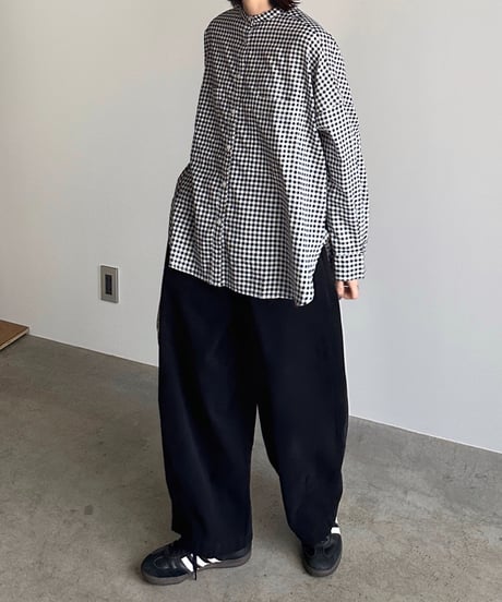 stand collar boyish shirt〈check〉