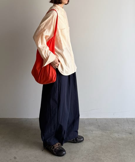 stand collar boyish shirt〈stripe〉