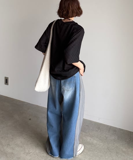 half & half denim pants