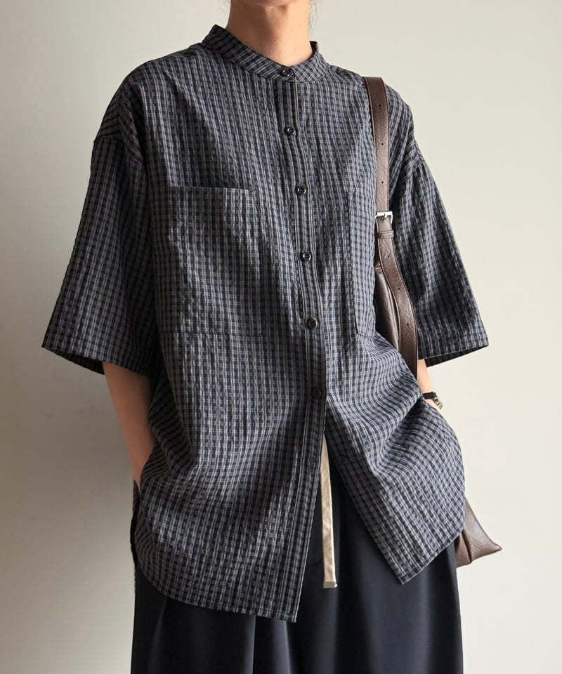 band collar check shirt | ARULLE