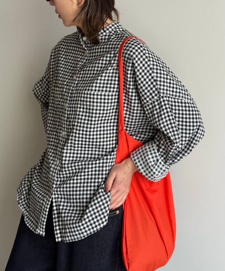stand collar boyish shirt〈check〉