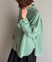 stand collar boyish shirt〈stripe〉