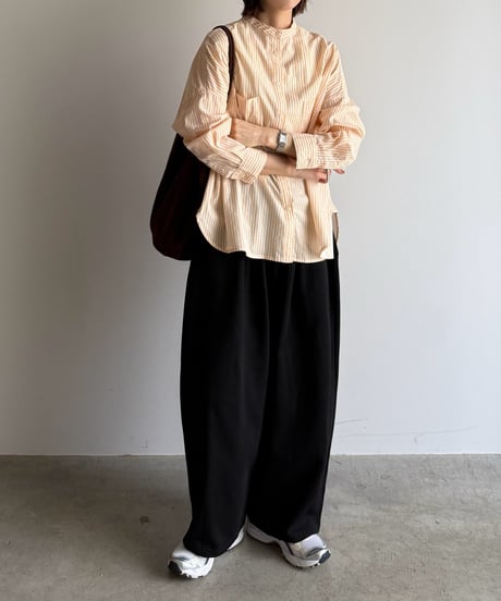 stand collar boyish shirt〈stripe〉