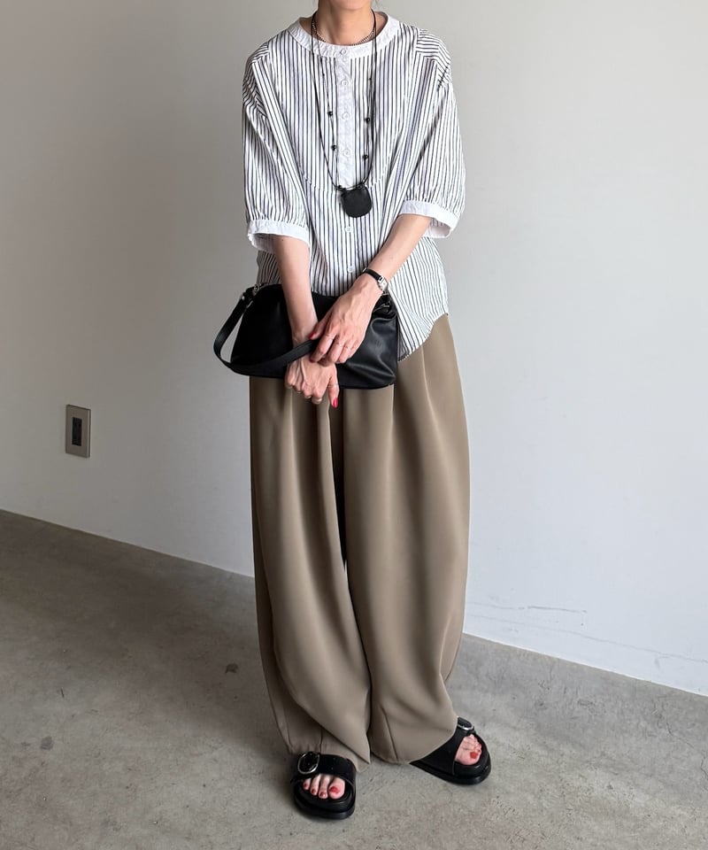 トップス moon STRIPE BAND COLLAR LONG SHIRT band collar stripe shirt | ARULLE