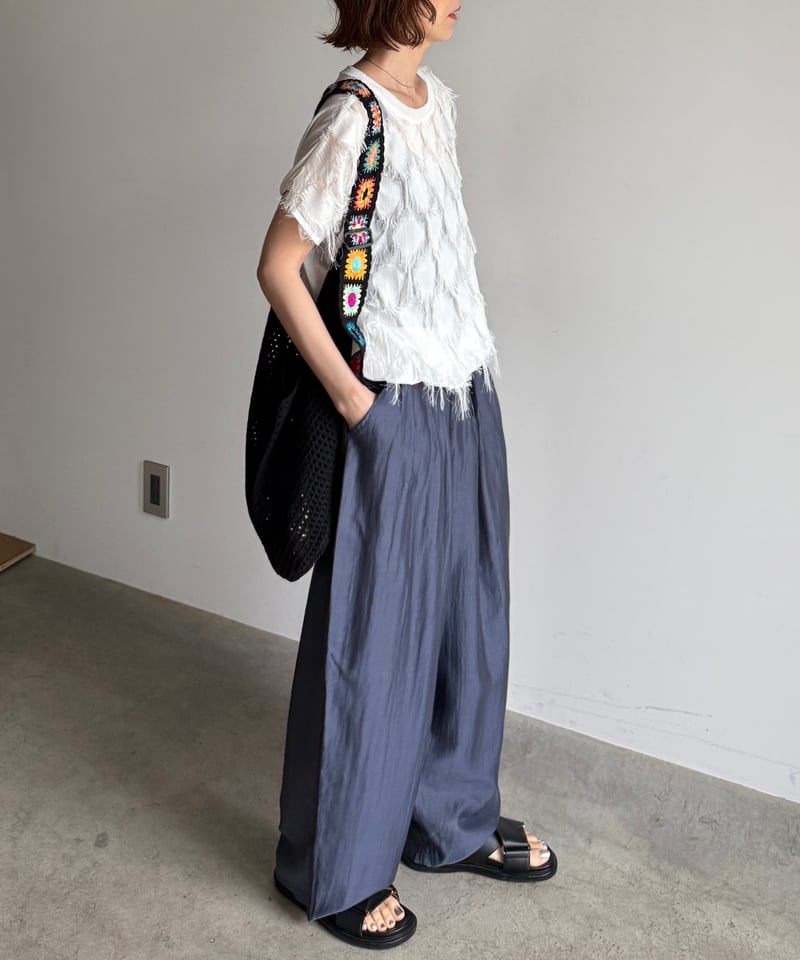 FULL FRINGE OVER TOP ホワイト FRINGE LEAF S/S SHIRT