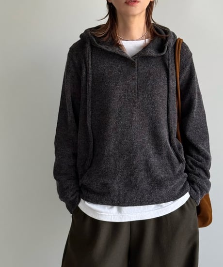 half button knit hoodie
