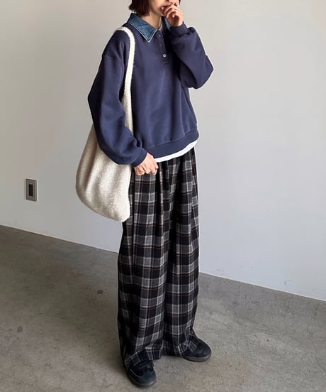 denim collar polo sweat