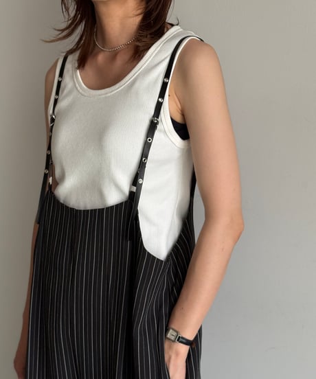 herringbone suspender wide pants