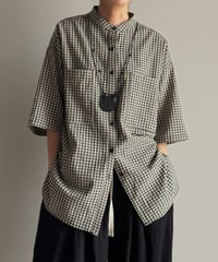 band collar check shirt