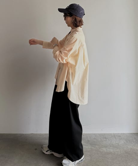stand collar boyish shirt〈stripe〉